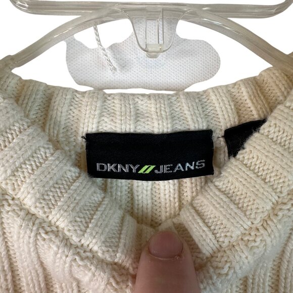 VTG DKNY Jeans Ribbed Knit Sweater L Off White 100% Cotton Japan Preppy Warm EUC - Picture 3 of 13